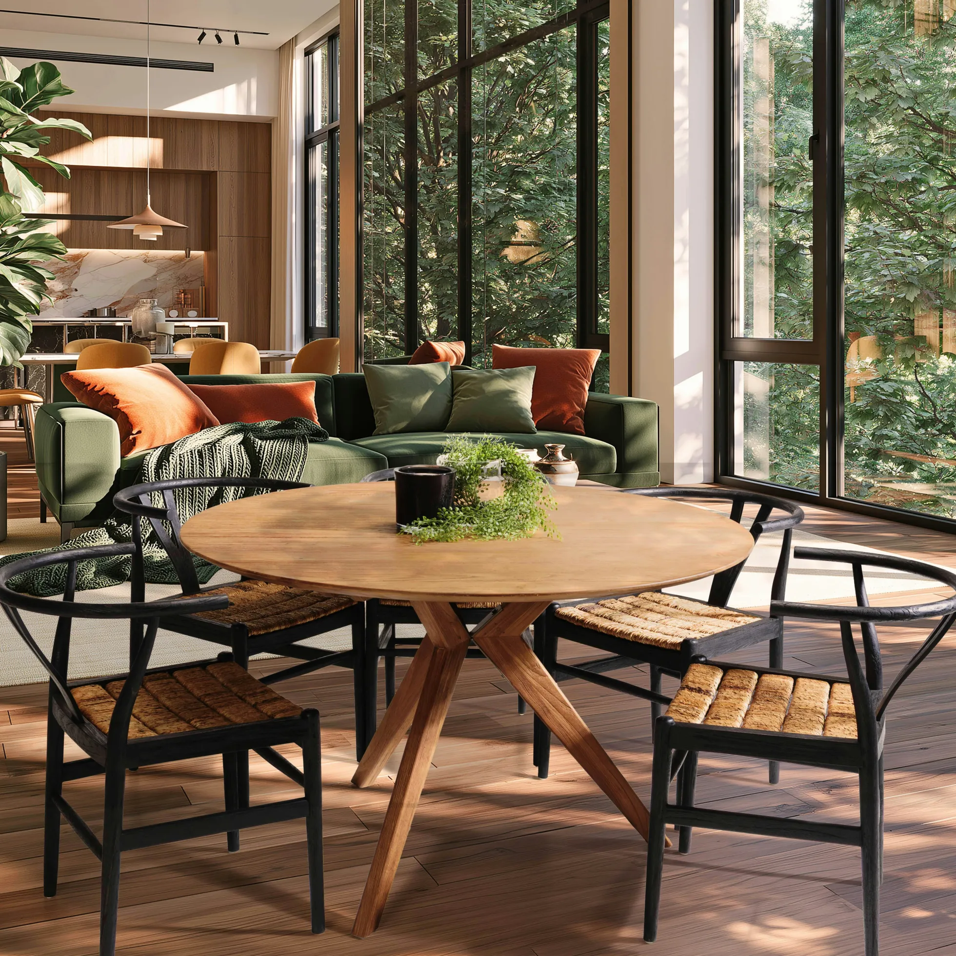 Table à manger ronde en bois de teck recyclé D130cm SWING