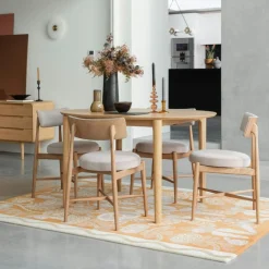 Table à manger ronde en chêne clair avec rallonge intégrée 130-170 cm DERBY