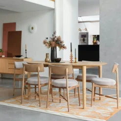 Table à manger ronde en chêne clair avec rallonge intégrée 130-170 cm DERBY