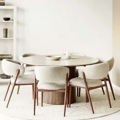 Table à manger ronde en céramique aspect travertin ø140 PRATO