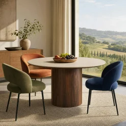 Table à manger ronde en céramique aspect travertin ø140 PRATO