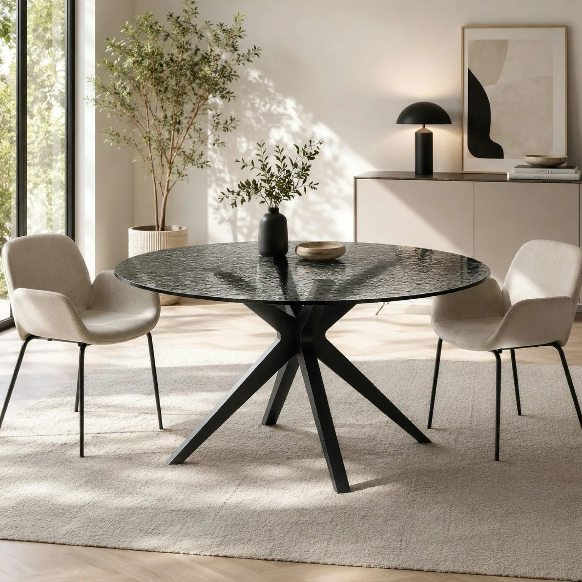 Table à manger ronde en verre ondulé Ø140 cm ALBA