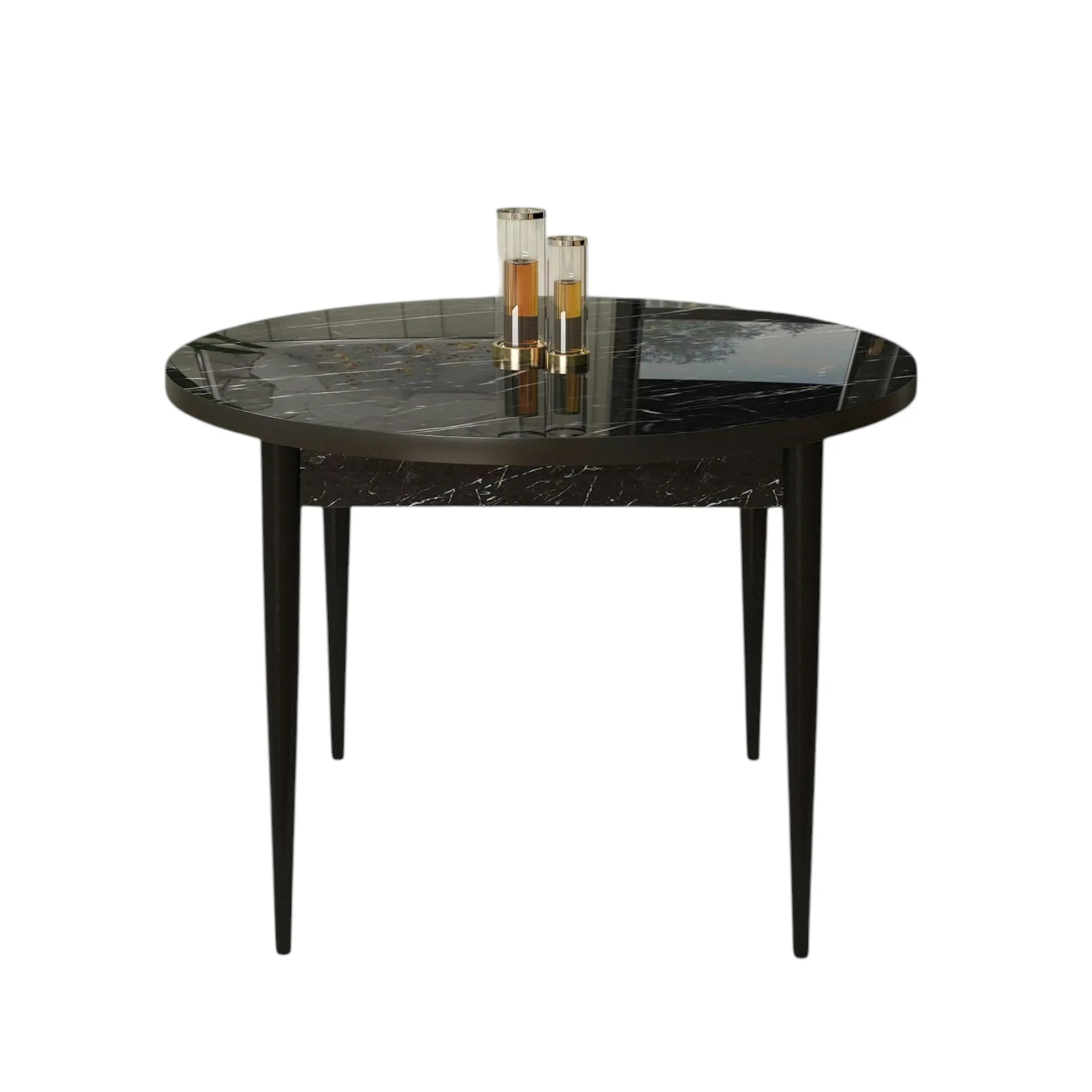 Table à manger ronde noire décor marbréØ90 cm LUNOR