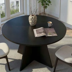Table à manger ronde noire effet bois Ø120 cm MARFA