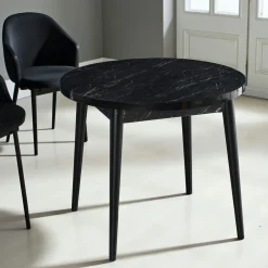 Table à manger ronde noire effet marbré Ø90 cm MARFA