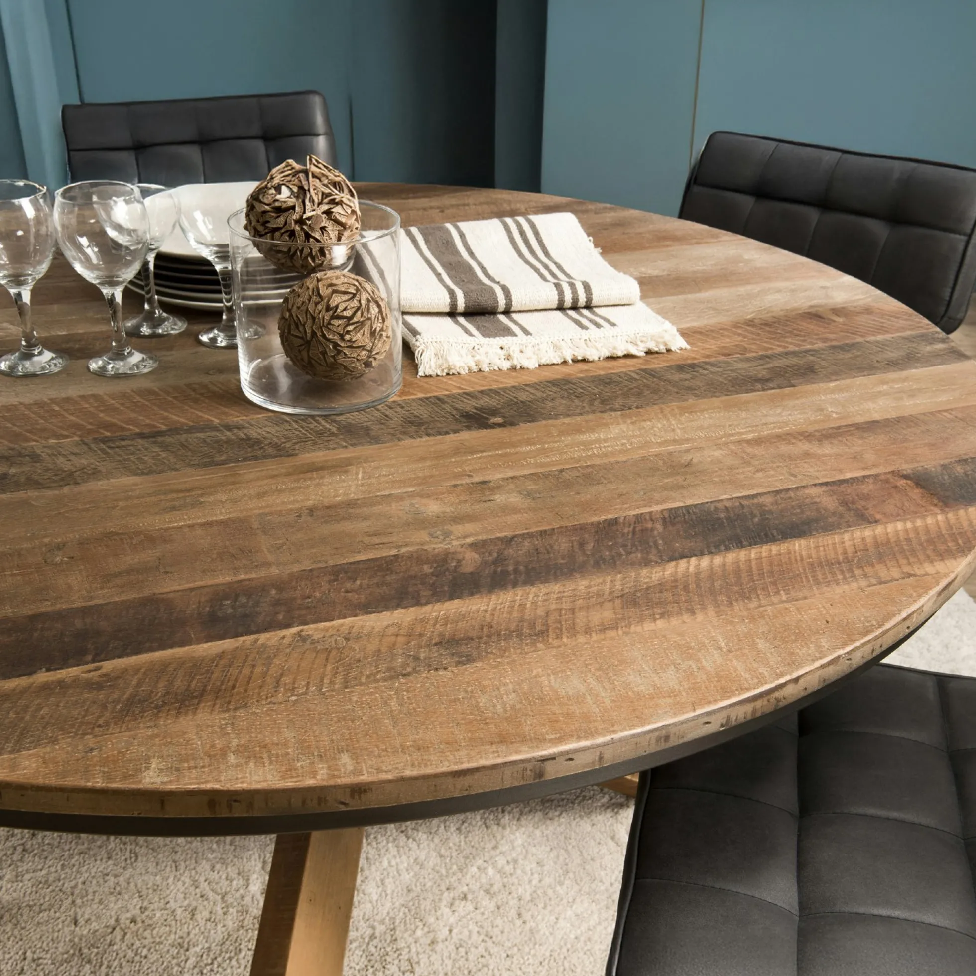 Table à manger ronde teck recyclé D130 SWING