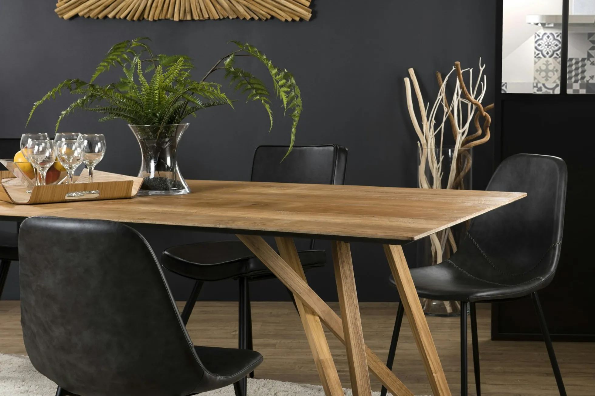 Table à manger teck recyclé pieds croisés 220x100 PANAMA