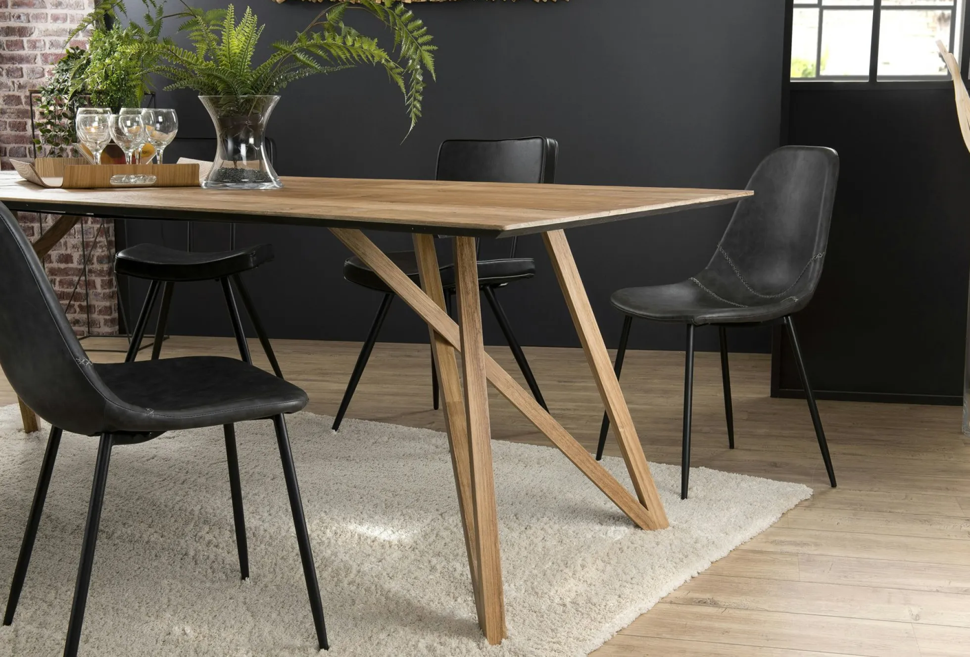 Table à manger teck recyclé pieds croisés 220x100 PANAMA