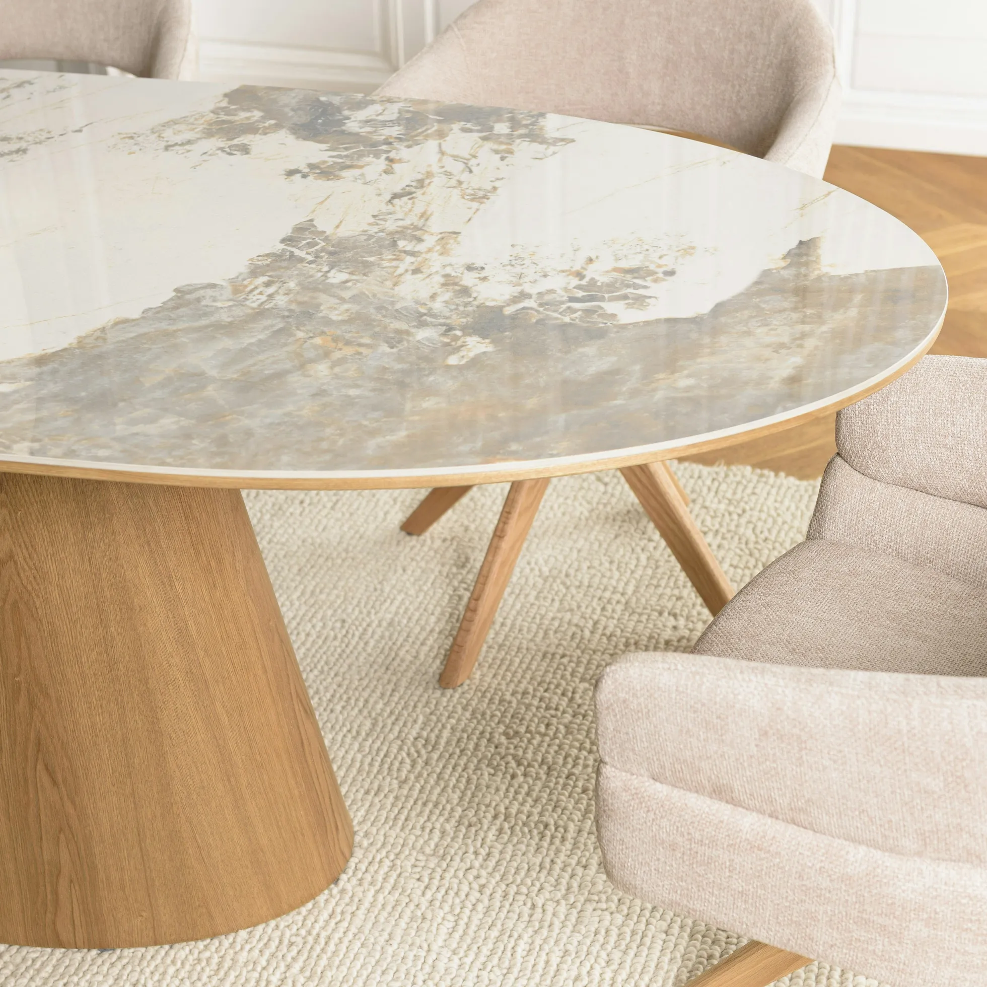 Table à manger 200x90cm plateau céramique pieds bois LINEA