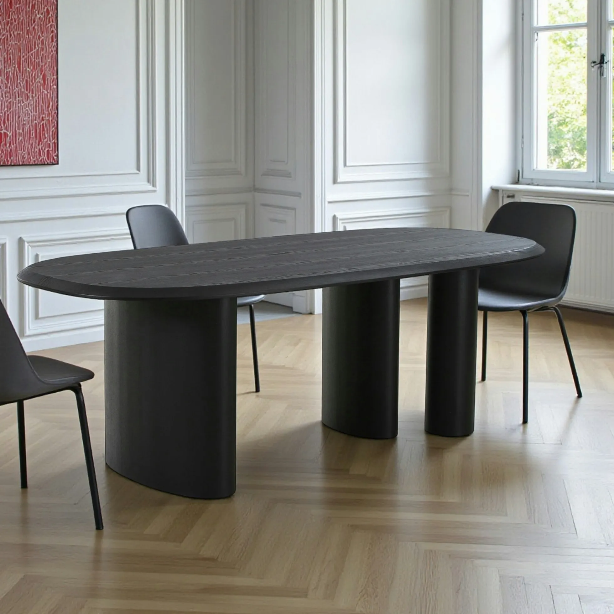 Table moderne noire à 3 pieds design 220 cm ALBERTA