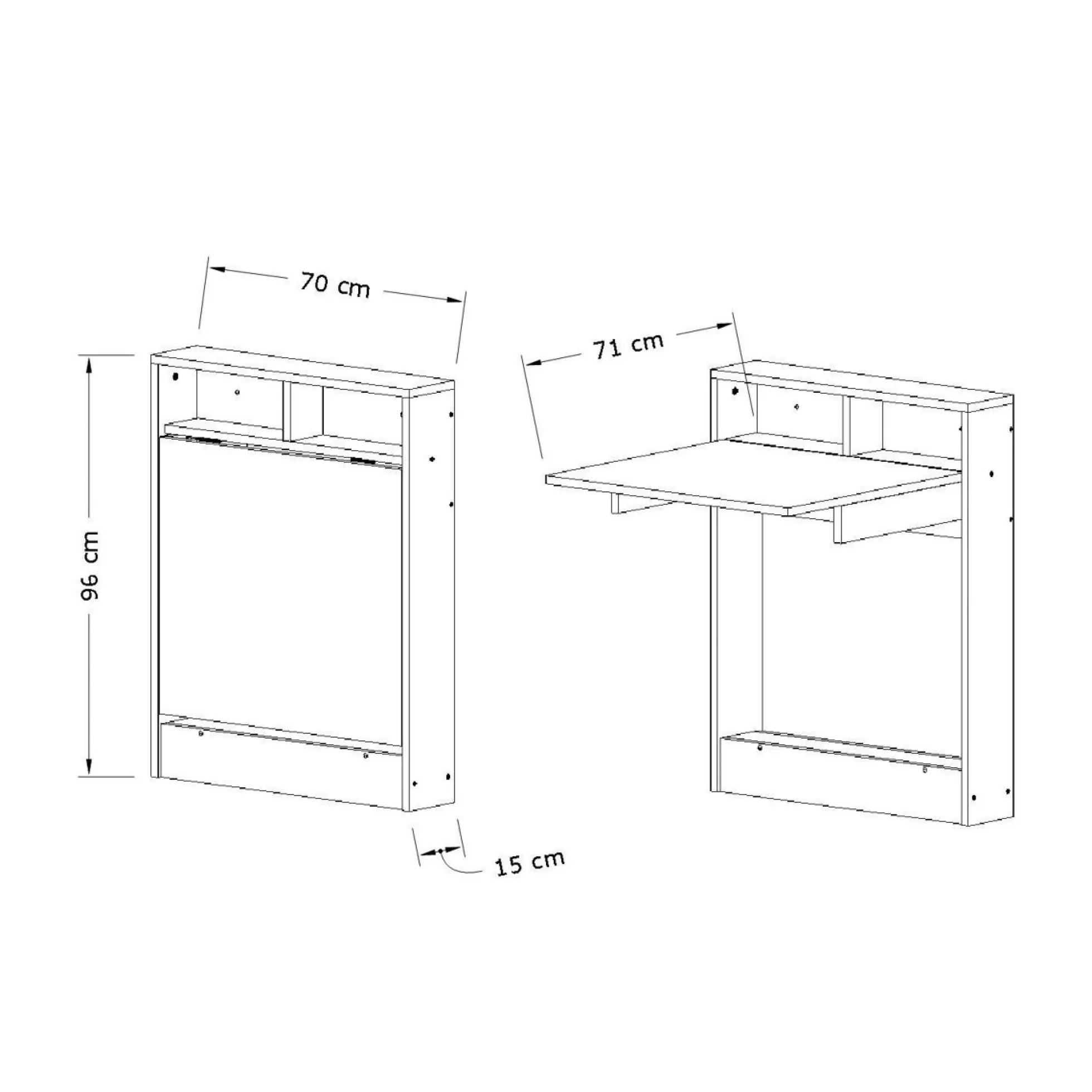 Table murale pliante effet bois foncé avec niches MARFA