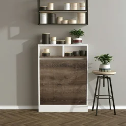 Table murale pliante effet bois foncé avec niches MARFA