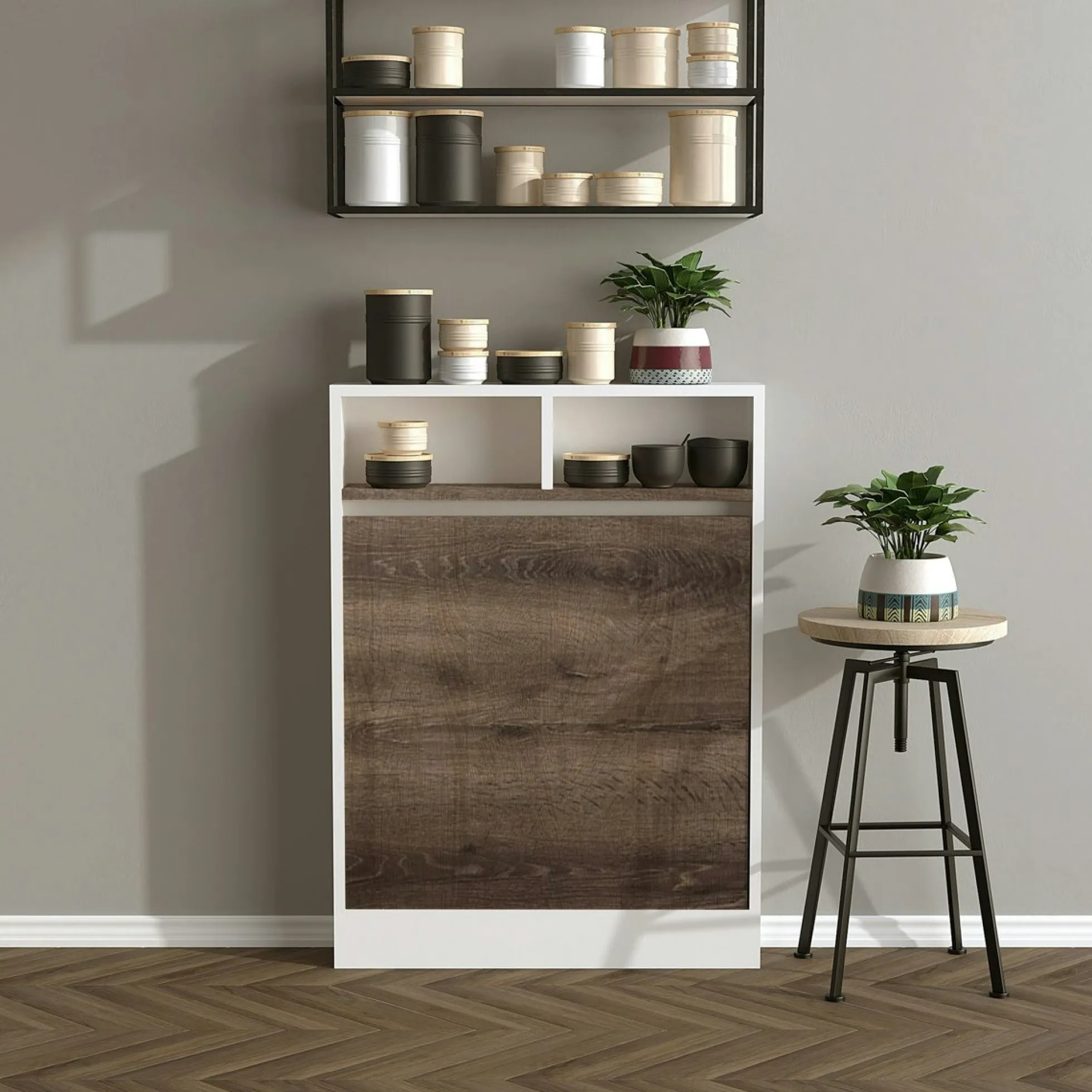 Table murale pliante effet bois foncé avec niches MARFA