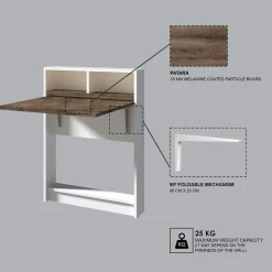 Table murale pliante effet bois foncé avec niches MARFA