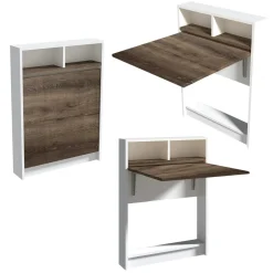 Table murale pliante effet bois foncé avec niches MARFA