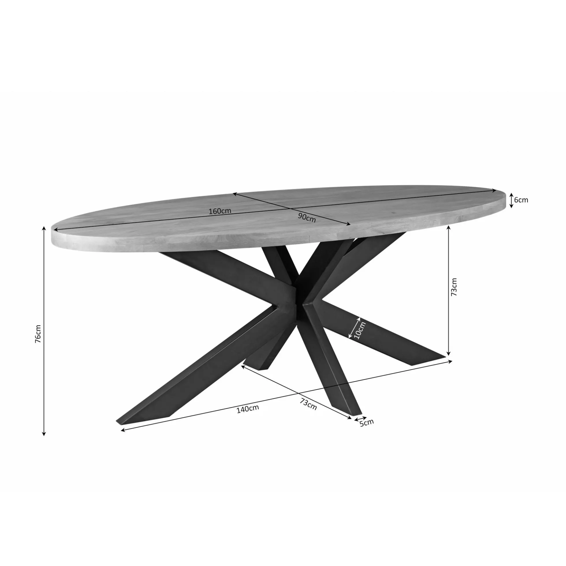 Table ovale bois clair pied croisé métal noir 240 cm RIVANO