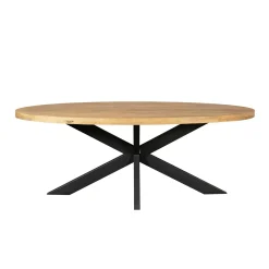Table ovale bois clair pied croisé métal noir 160 cm RIVANO