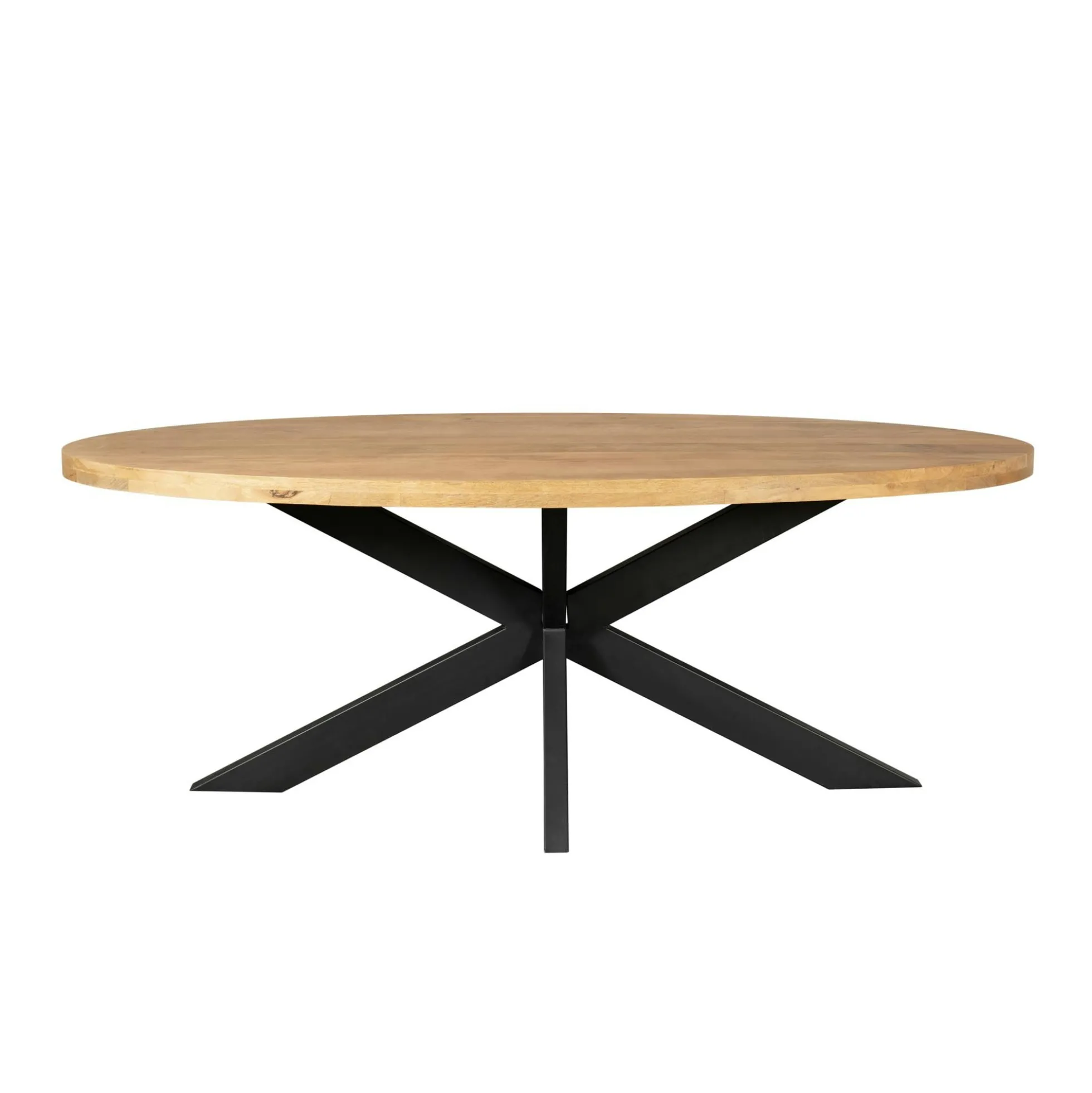 Table ovale bois clair pied croisé métal noir 160 cm RIVANO