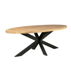 Table ovale bois clair pied croisé métal noir 160 cm RIVANO