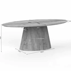 Table ovale bois gris à pied rainuré 210 cm CALERO