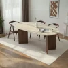 Table ovale effet travertin et bois foncé 180 cm MARFA