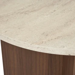Table ovale effet travertin et bois foncé 180 cm MARFA