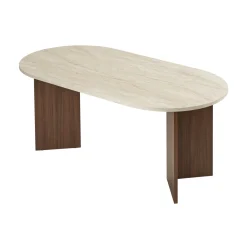 Table ovale effet travertin et bois foncé 180 cm MARFA