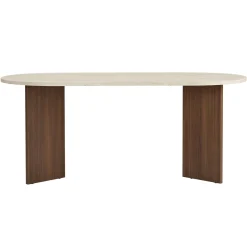 Table ovale effet travertin et bois foncé 180 cm MARFA