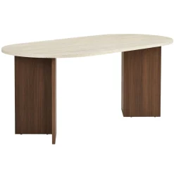 Table ovale effet travertin et bois foncé 180 cm MARFA