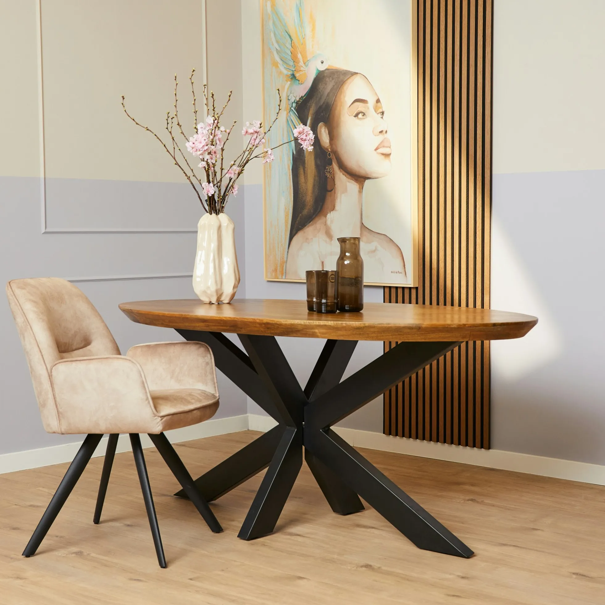 Table ovale en bois pied croisé 210 cm UDA