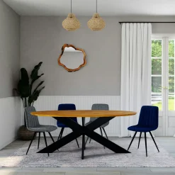 Table ovale en chêne huilé avec pied central en métal noir 200 cm RAGUSE
