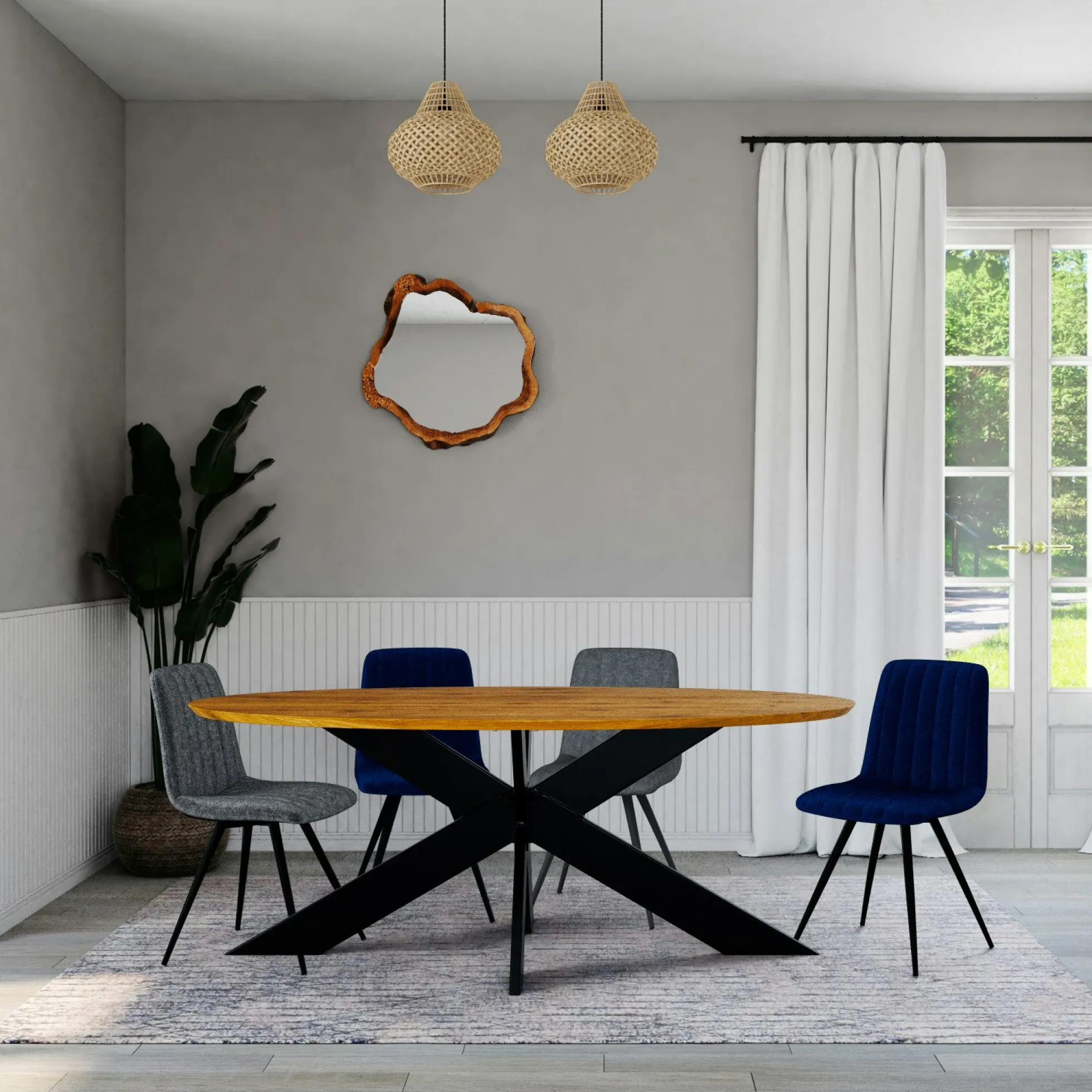 Table ovale en chêne huilé avec pied central en métal noir 200 cm RAGUSE