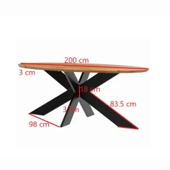 Table ovale en chêne huilé avec pied central en métal noir 200 cm RAGUSE