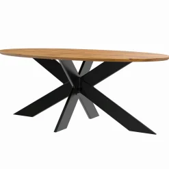 Table ovale en chêne huilé avec pied central en métal noir 240 cm RAGUSE