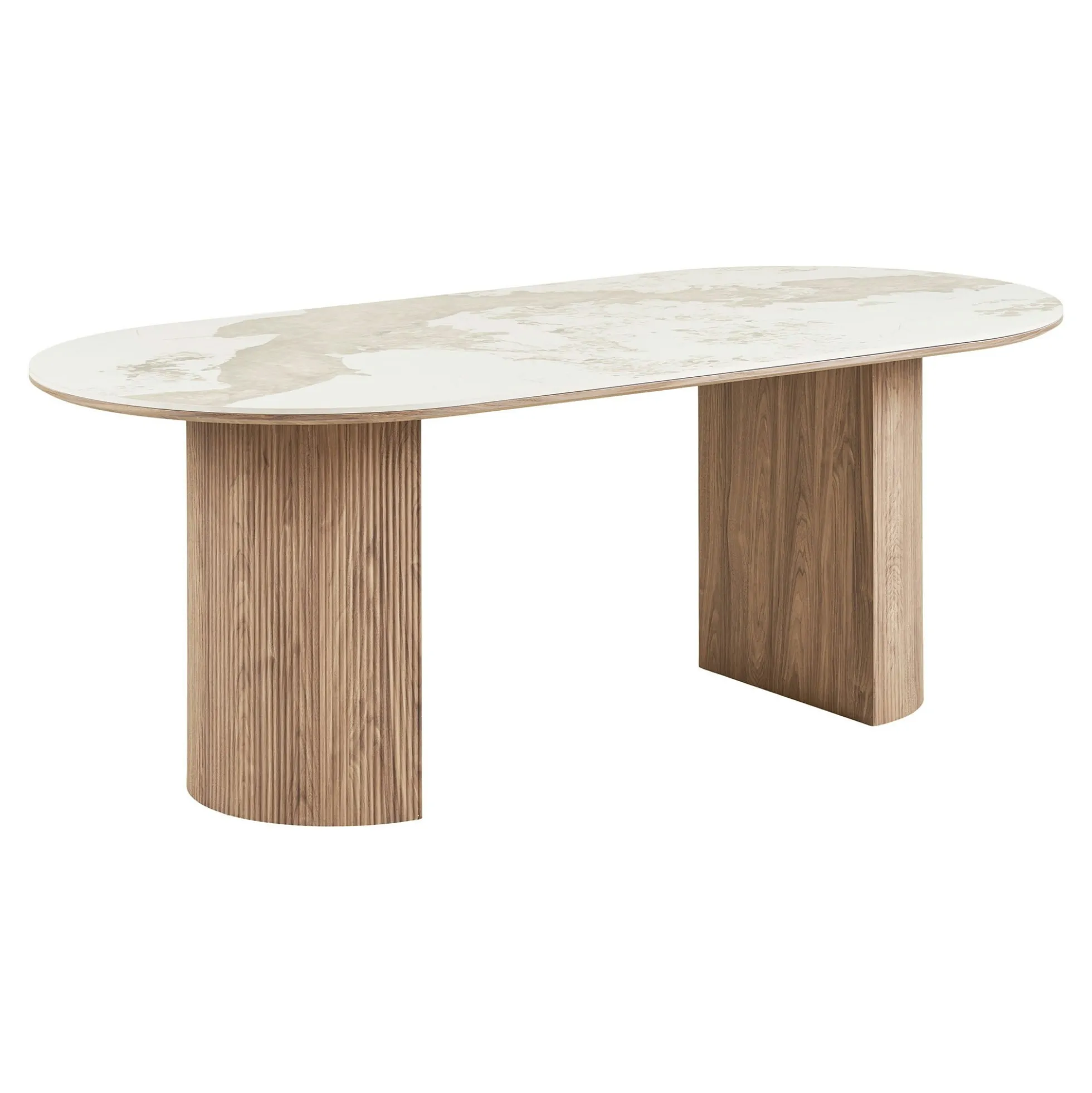 Table ovale en céramique blanche marbrée 210 cm PRATO