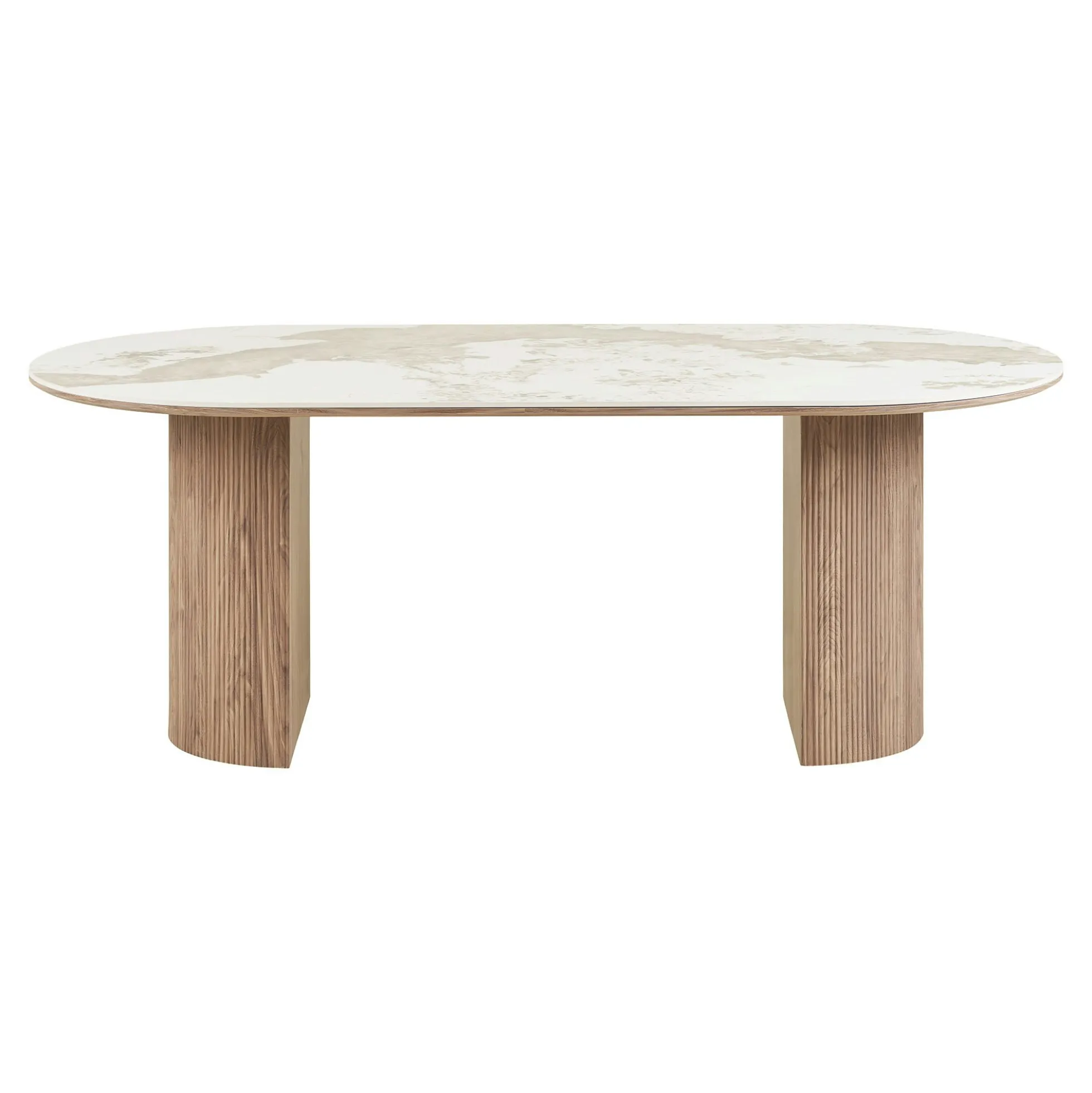 Table ovale en céramique blanche marbrée 210 cm PRATO