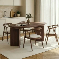 Table ovale extensible effet bois noyer 160-200 cm MARFA