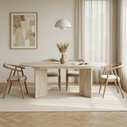 Table ovale extensible effet travertin 160-200 cm MARFA