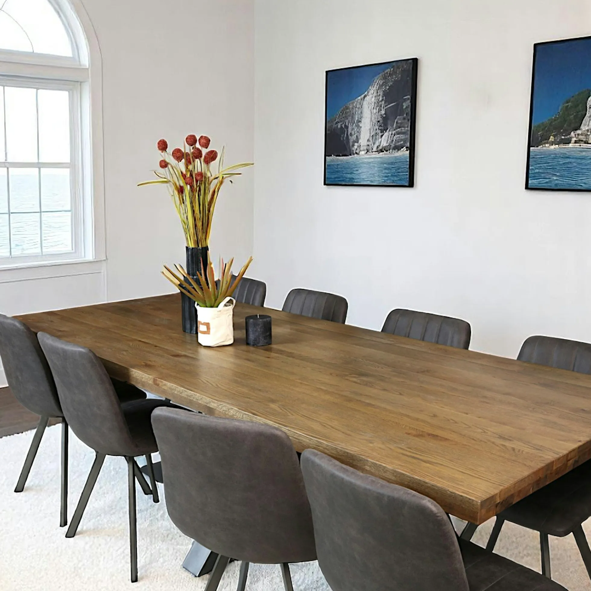 Table pied central bois de chêne et métal 240 cm HUDSON