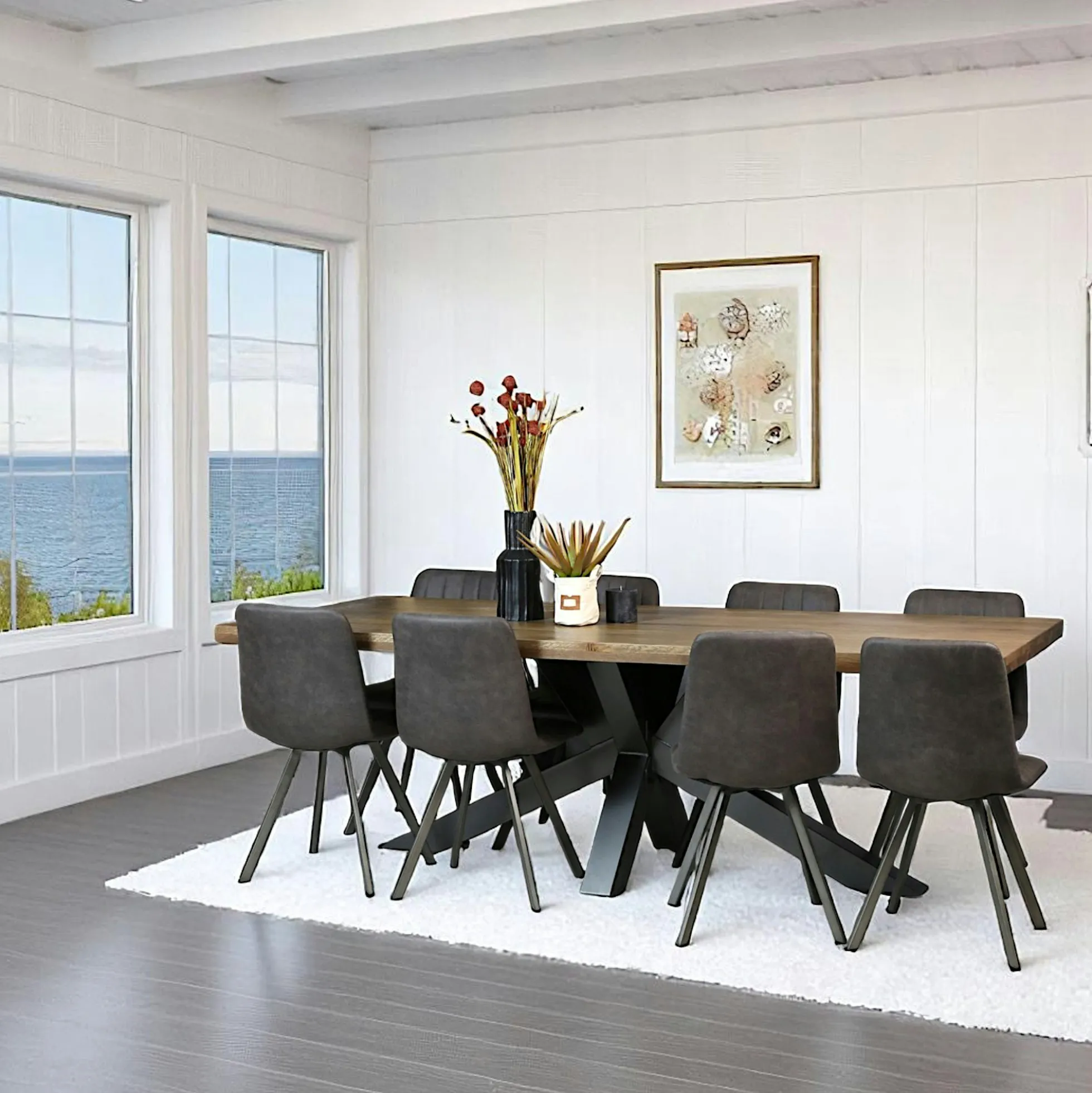 Table pied central bois de chêne et métal 240 cm HUDSON
