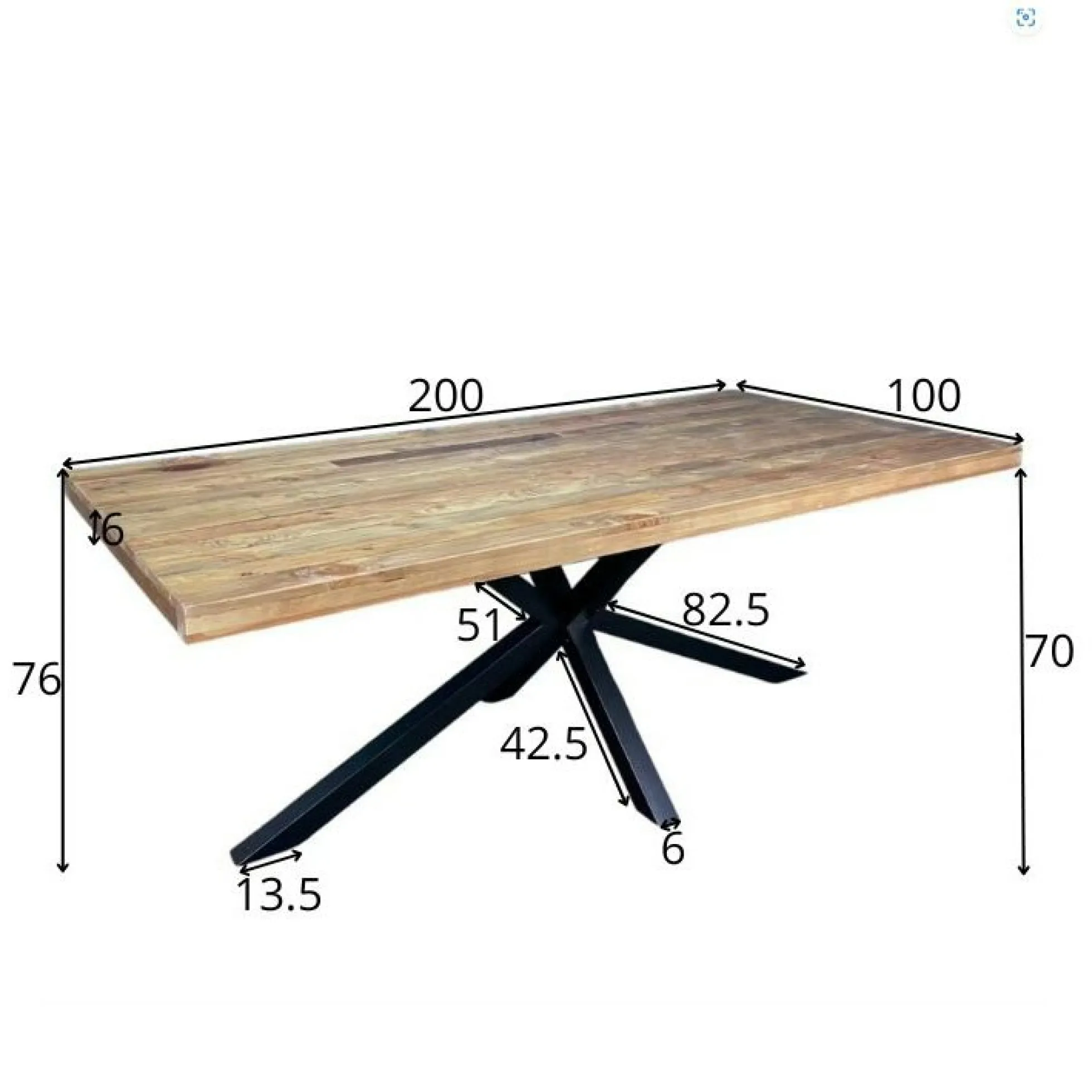 Table pied central en bois recyclé 200 cm CANBERRA