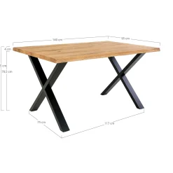 Table à rallonge en bois de chêne clair avec bordures naturelles 140 cm SAVONE