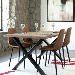 Table à rallonge en bois de chêne fumé avec bordures naturelles 140 cm SAVONE