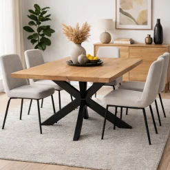 Table rectangulaire bois clair pied central 300 cm RIVANO