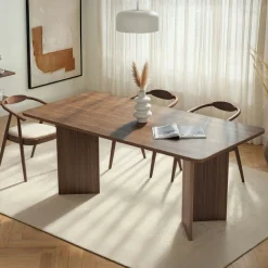 Table rectangulaire bords ronds effet bois noyer 180 cm MARFA