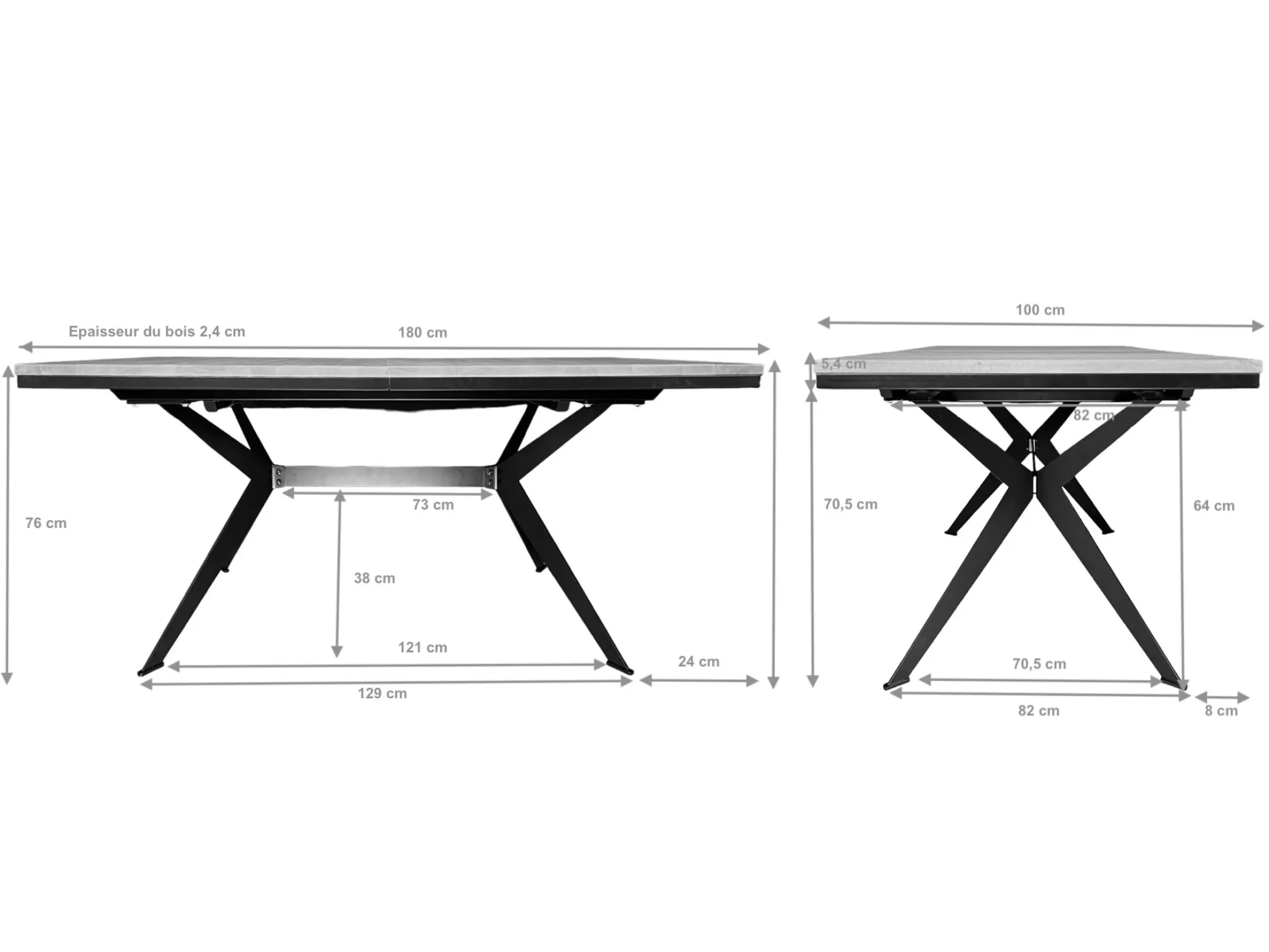Table rectangulaire extensible en chêne huilé 180 cm PALERME