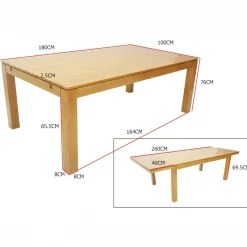 Table repas extensible hévéa 180/260cm HELENA