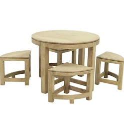 Table repas ronde D100cm hévéa + 4 tabourets MAORI