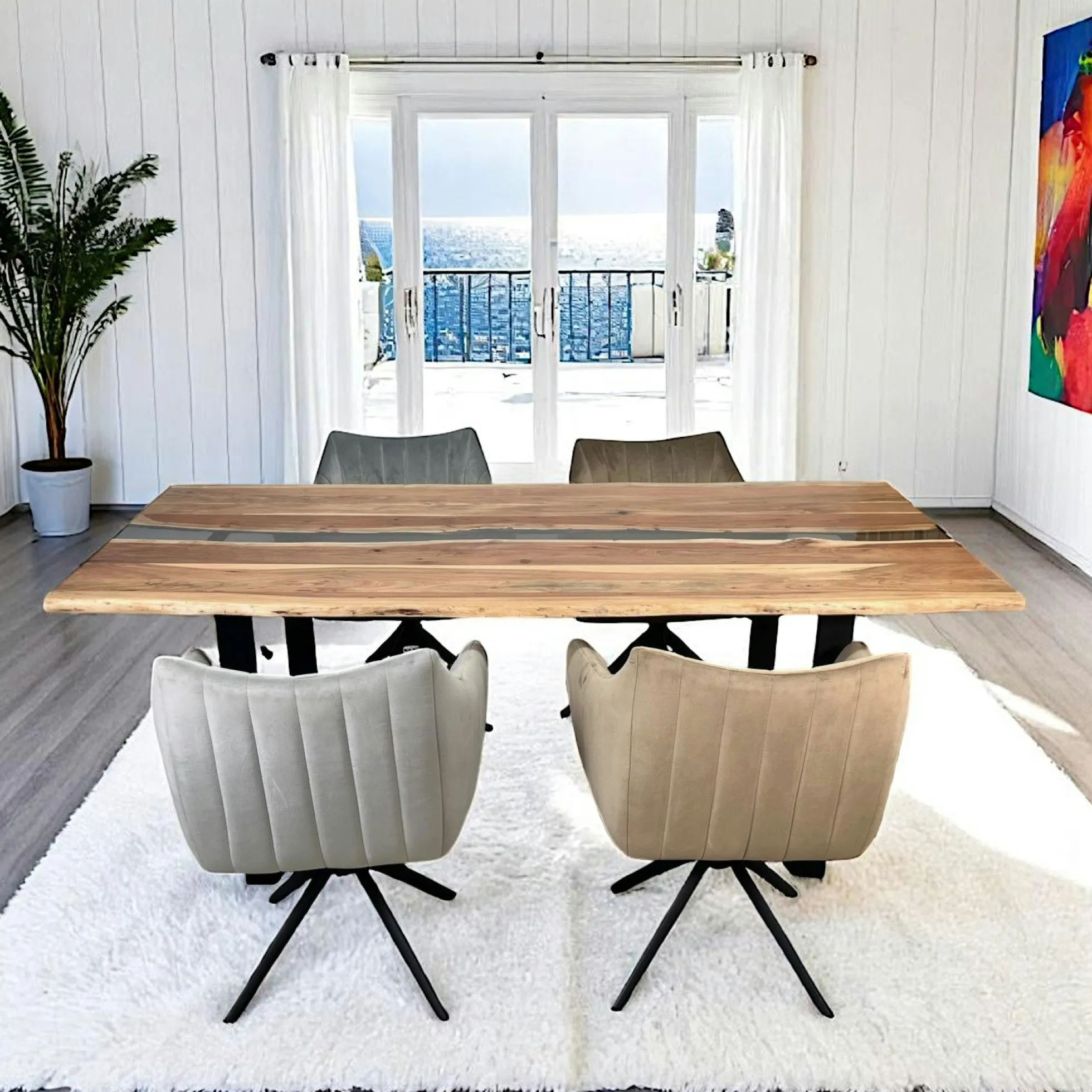 Table rivière epoxy noir et bois d'acacia 200 cm BORA