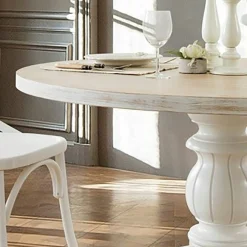 Table ronde blanche - bois effet usé ⌀120 cm TENA
